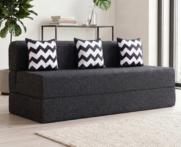 Jute Jumbo Sofa Bed, Dark Grey | 6.5 x 6.5, Three Seater | 3 ZigZag Cushions