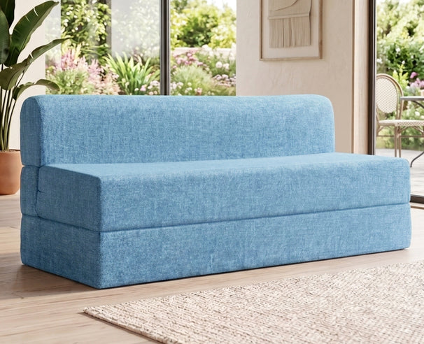Jute Sofa Bed, Aqua Blue | 6 x 6, Three Seater