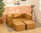 Uberlyfe Flipster Sofa cum Bed with Detachable Ottomans | Molten Caramel in Plush Laser Quilted Fabric | Queen Size