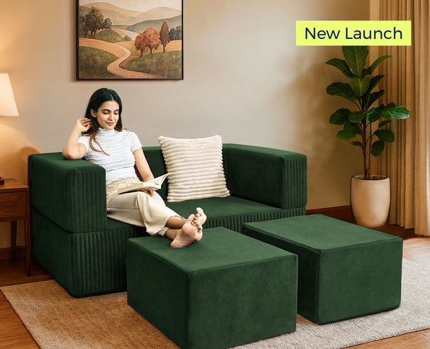 Uberlyfe Flipster Sofa Bed in Forest Green Velvet | Channel Pattern