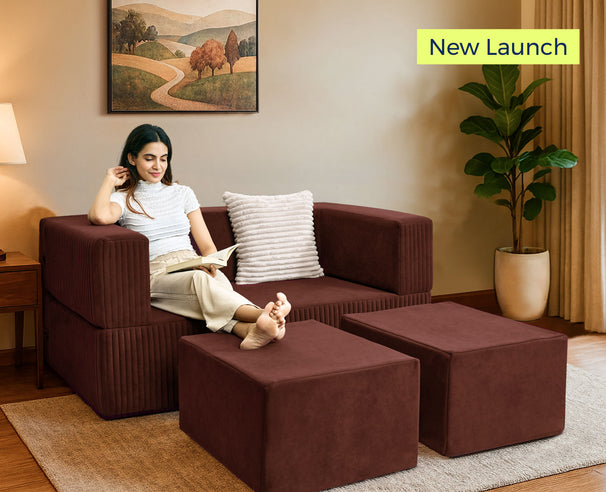 Uberlyfe Flipster Sofa Bed in Brown Velvet | Channel Pattern