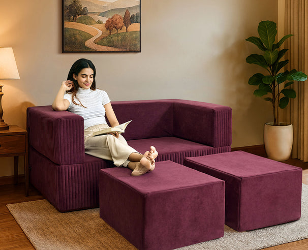 Uberlyfe Flipster Sofa Bed in Eggplant Velvet | Channel Pattern