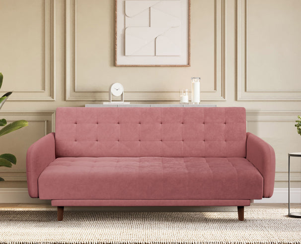Uberlyfe Cardiff - 3 Seater Sofa, Lounger & Bed in Plush Velvet - Misty Rose