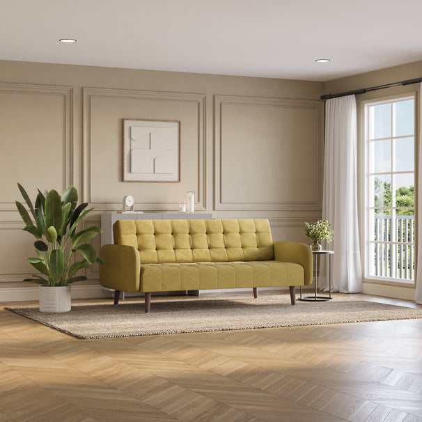 Uberlyfe 3 Seater Sofa Lounger Bed | Impression Free Velvet - Mustard Yellow