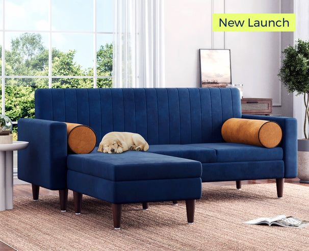 Austin - L shape Neem Wood Sofa in Stain&Water Resistant Velvet