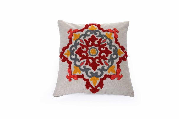 Uberlyfe 16x16 Embroidery Red Medallion Cushion with Filler