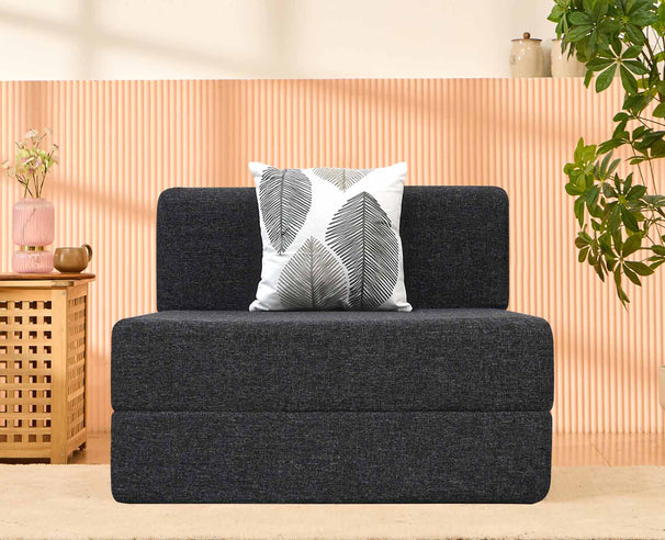 Jute Sofa Bed, Dark Grey | 3 x 6.5, Single Seater | Thread Bare Cushions