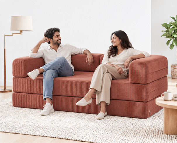 Uberlyfe Duo 3 Seater Sofa cum Bed | Brick Colour