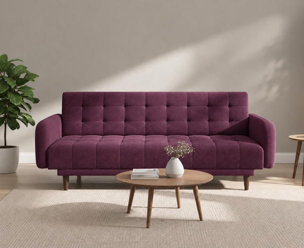 Uberlyfe Cardiff - 3 Seater Sofa, Lounger & Bed in Plush Velvet - Egg Plant