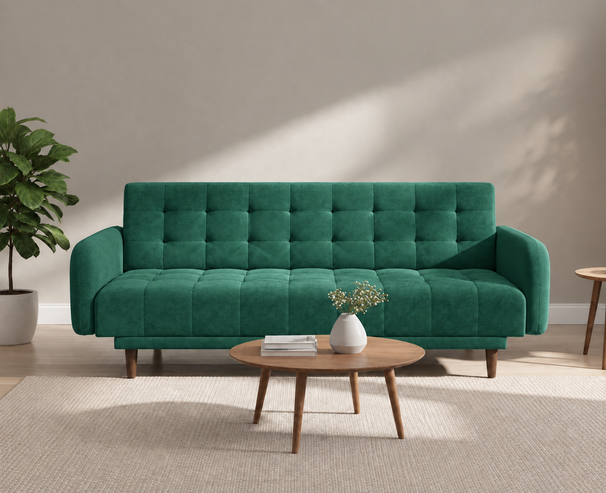 Uberlyfe Cardiff - 3 Seater Sofa, Lounger & Bed in Plush Velvet - Deep Forest