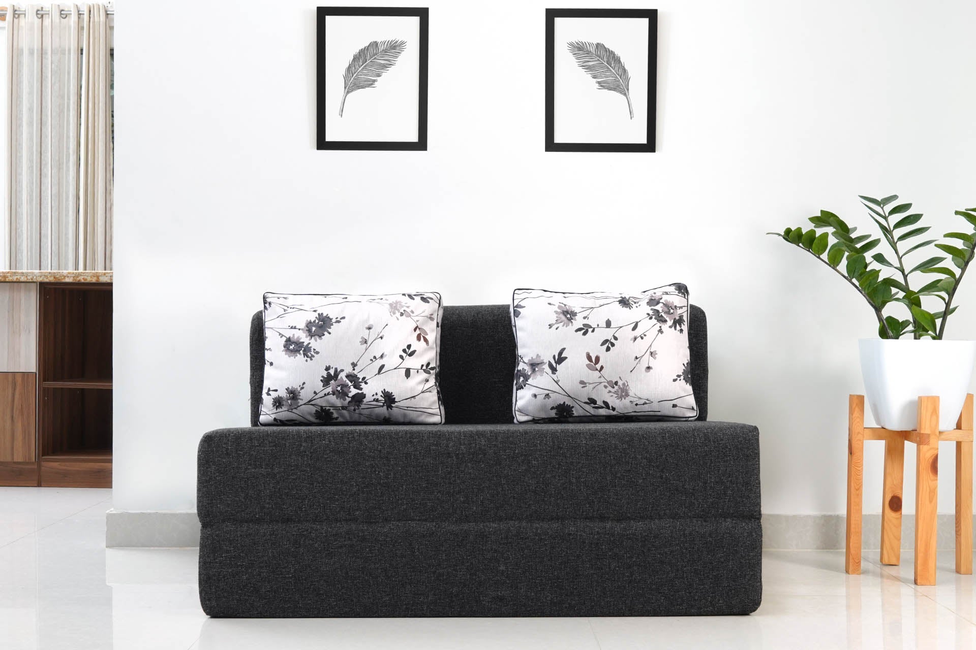 Jute Sofa Bed, Dark Grey | 4 x 6, Double Seater | 2 Baby Breathe Cushions