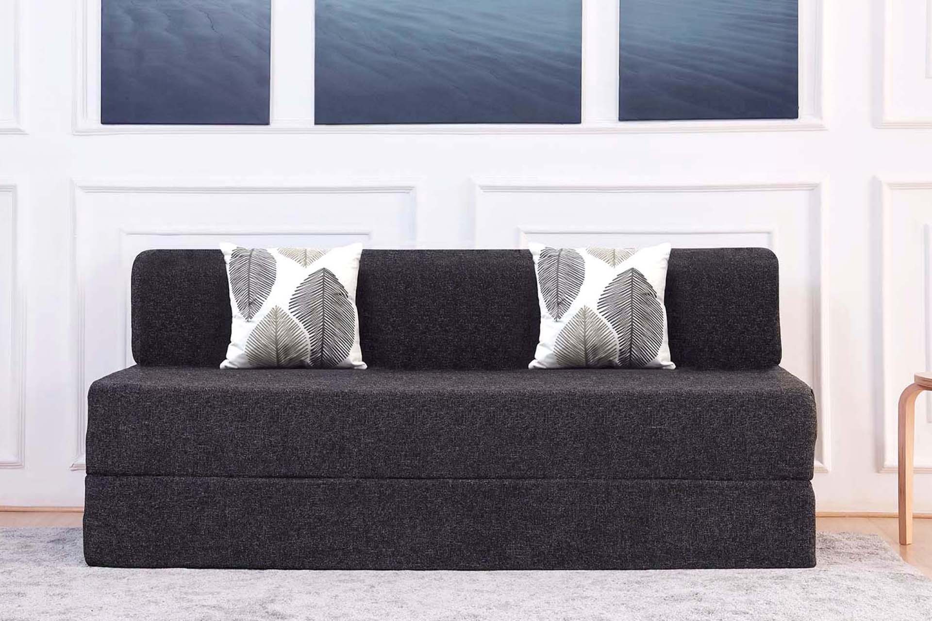 Jute Sofa Bed, Dark Grey | 5 x 6, Three Seater | 2 Threadbare Cushion