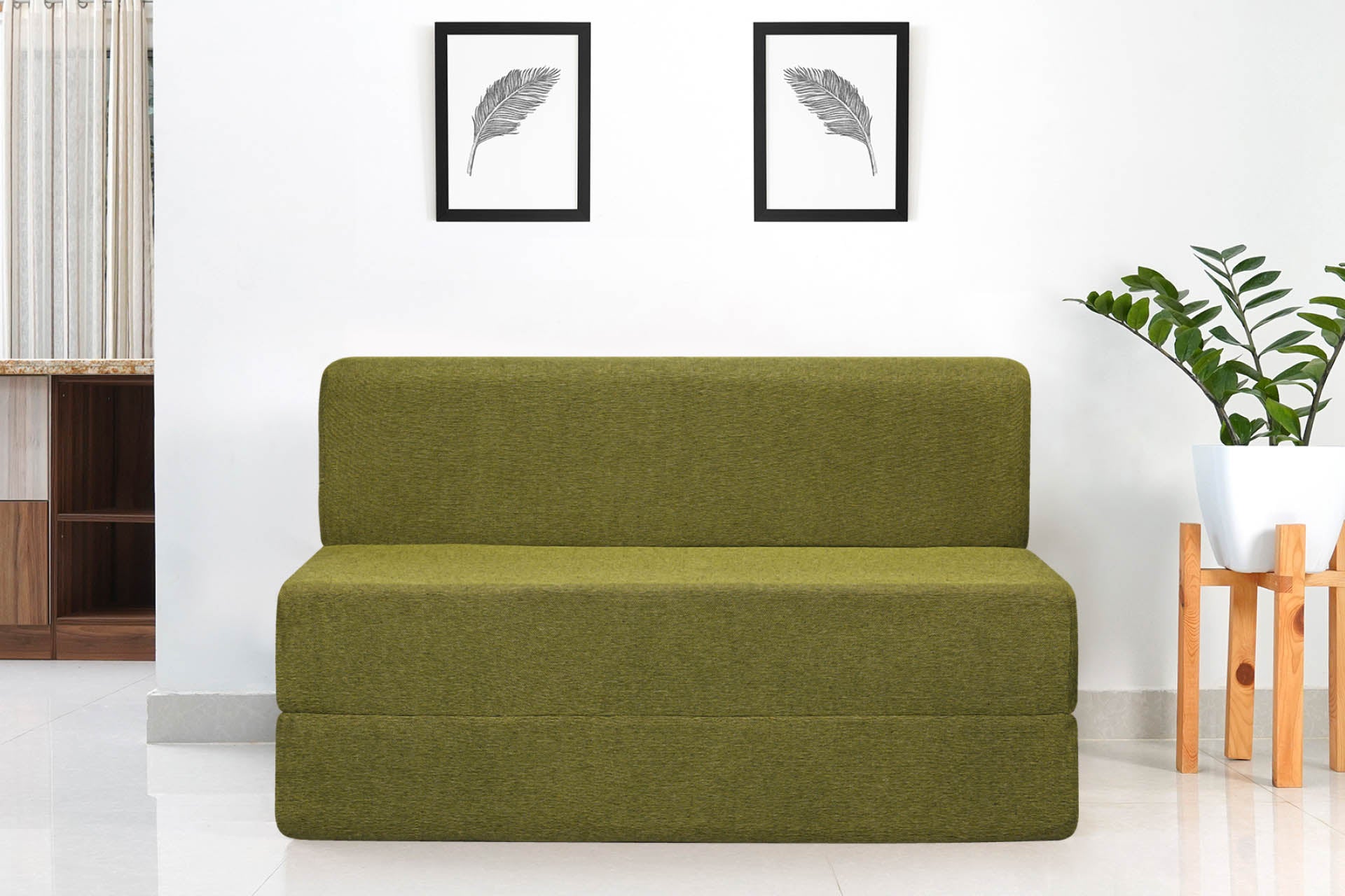 Jute Sofa Bed, Olive Green | 4 x 6, Double Seater