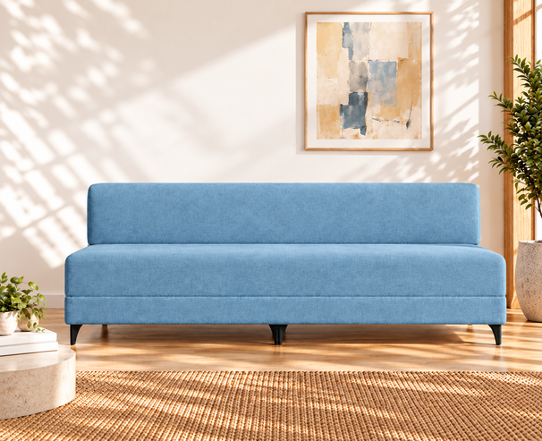 Uberlyfe 3 Seater Portland Sofa Bed (6'x6') | Integrated Frame | Jute Finish - Aqua Blue