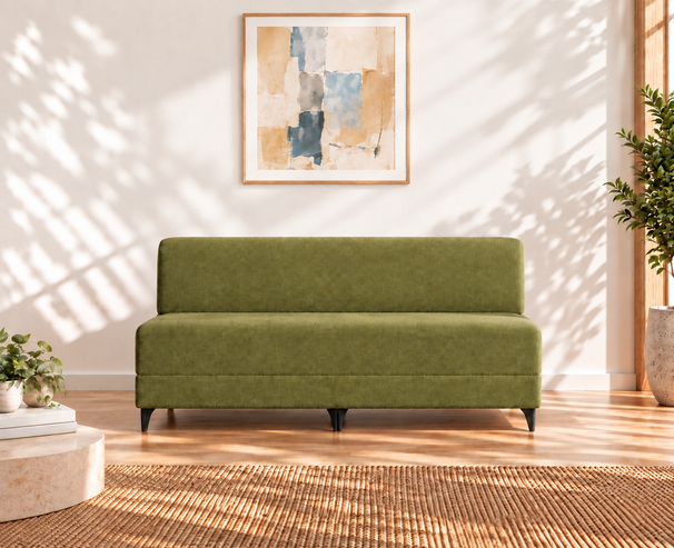 Uberlyfe 3 Seater Portland Sofa Bed (5'x6') | Integrated Frame | Jute Finish - Olive Green