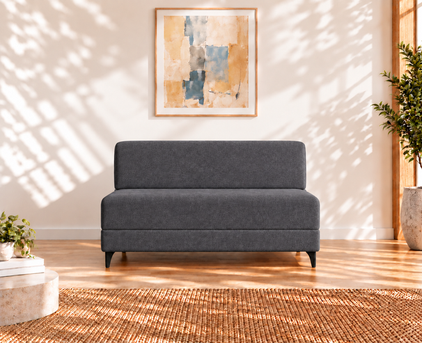 Uberlyfe 2 Seater Portland Sofa Bed (4'x6') | Integrated Frame | Jute Finish - Dark Grey