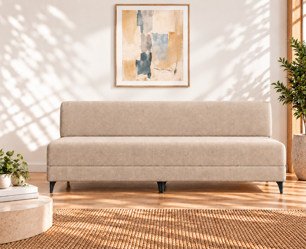 Uberlyfe 3 Seater Portland Sofa Bed (6'x6') | Integrated Frame | Jute - Beige