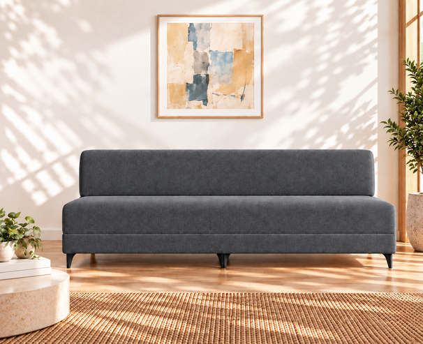 Uberlyfe 3 Seater Portland Sofa Bed (6'x6') | Integrated Frame | Jute Finish - Dark Grey