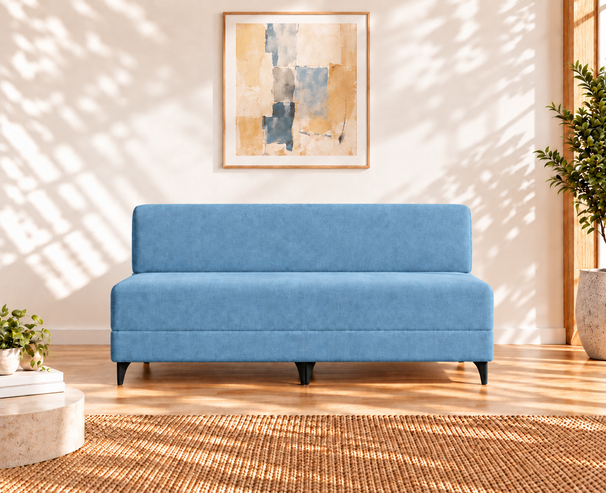 Uberlyfe 3 Seater Portland Sofa Bed (5'x6') | Integrated Frame | Jute Finish - Aqua Blue