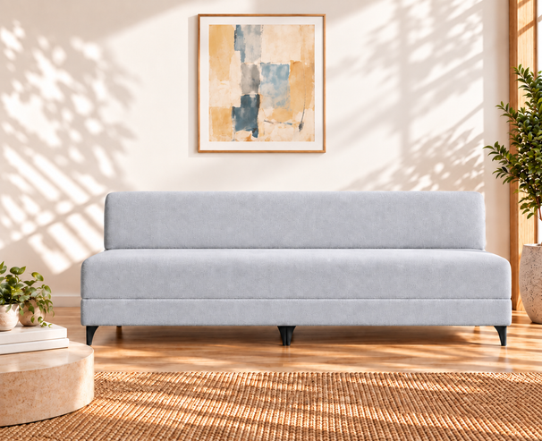 Uberlyfe 3 Seater Portland Sofa Bed (6'x6') | Integrated Frame | Jute Finish - Silver