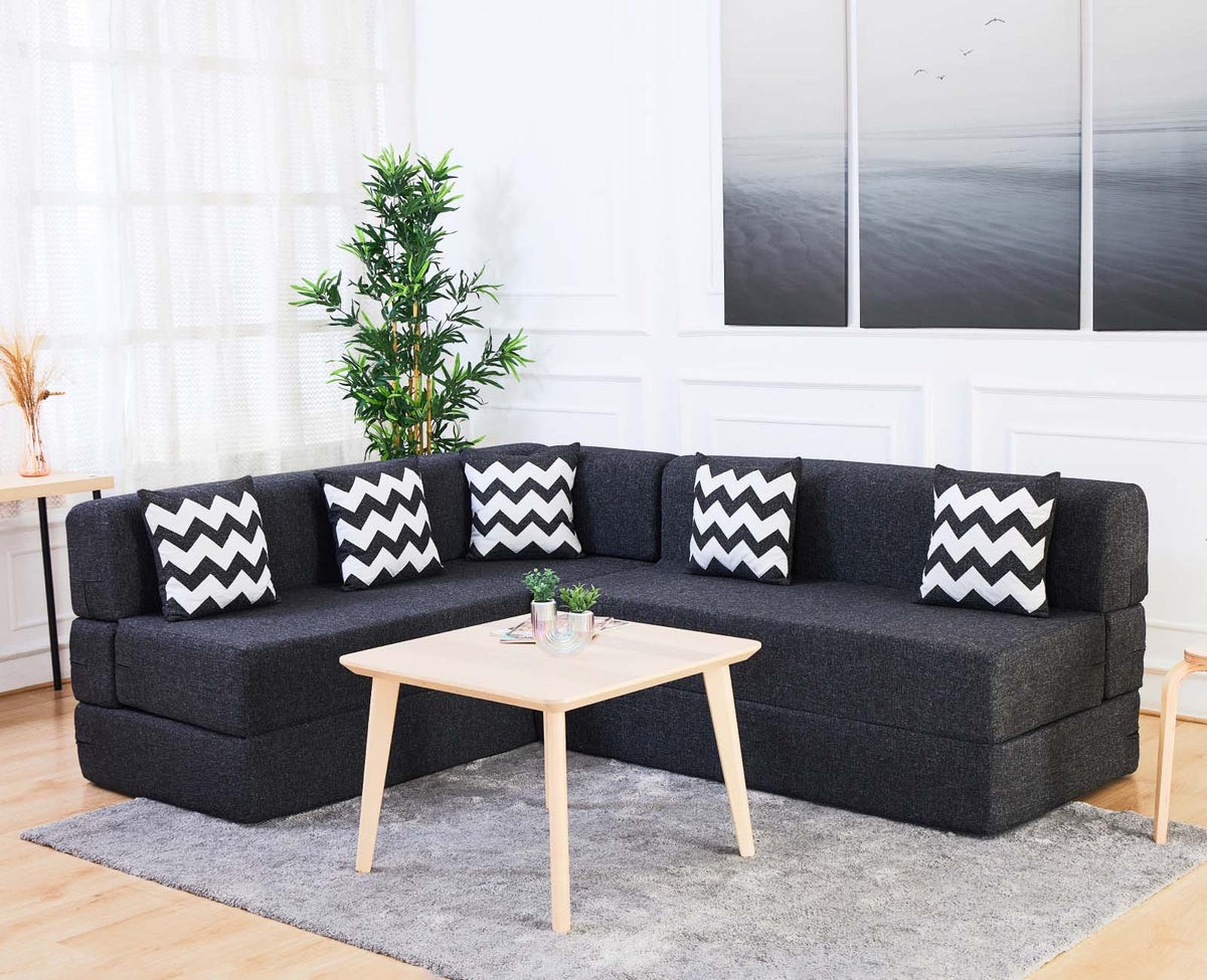 Uberlyfe L Shaped Sofa Bed, Dark Grey Seater ZigZag Cushion