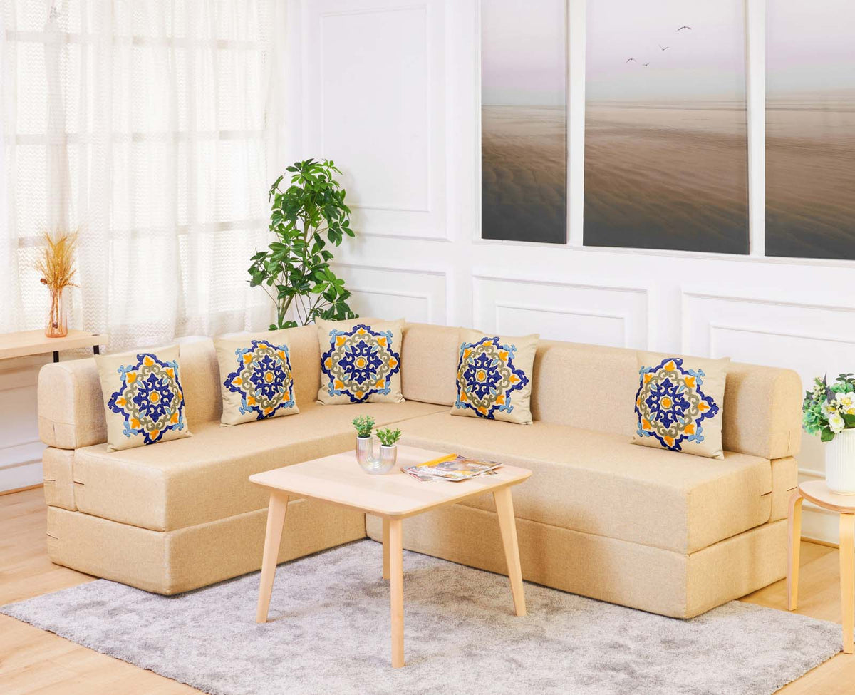 Buy L Shaped Sofa Cum Bed online in India| Beige Sofa Bed