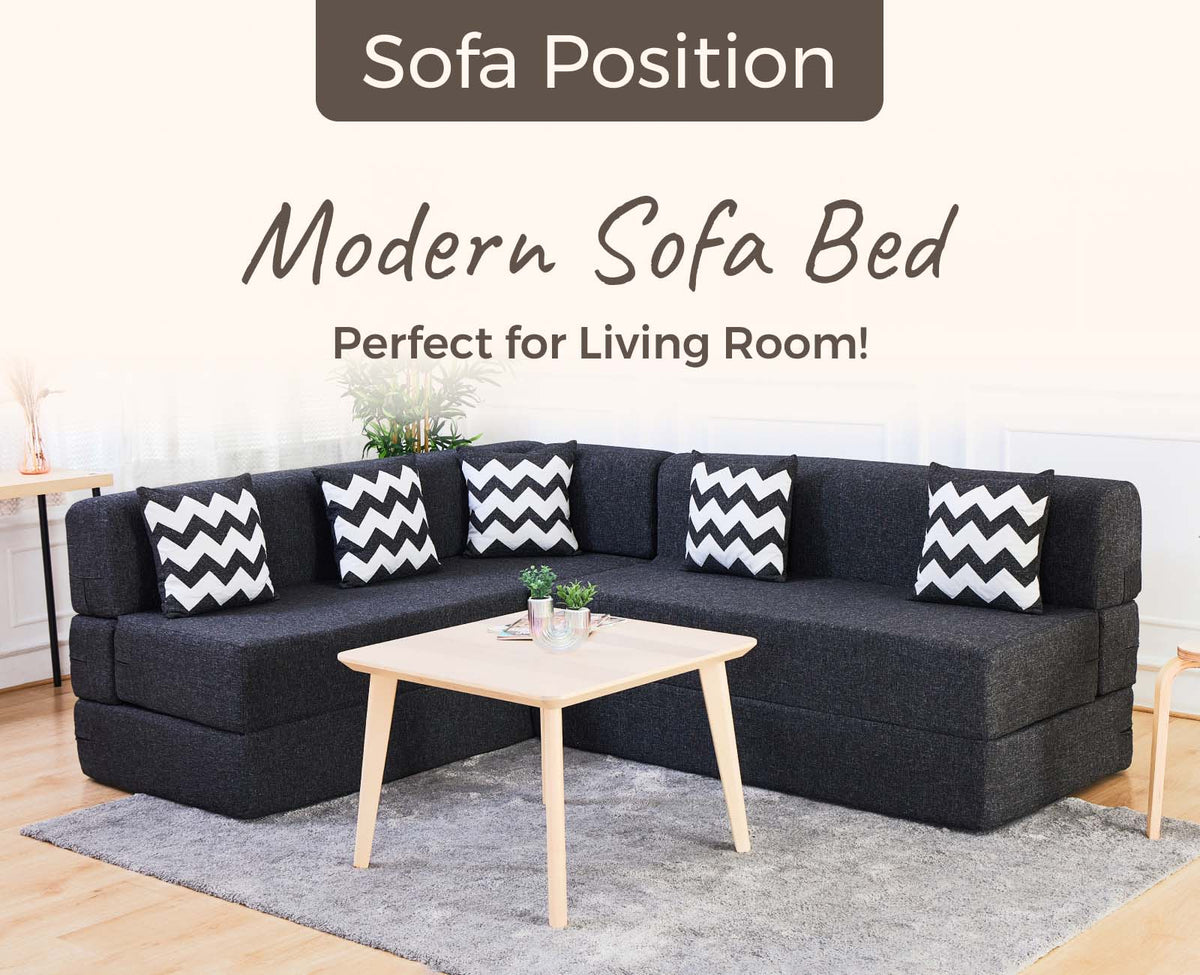 Uberlyfe L Shaped Sofa Bed, Dark Grey Seater ZigZag Cushion