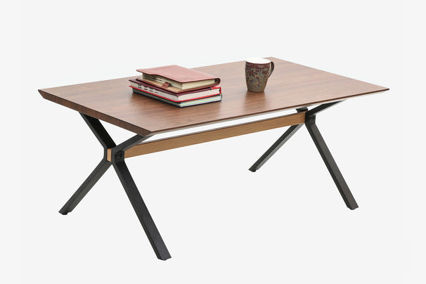 Teak Wood Finish - Large H Center Coffee Table - Misty Brown