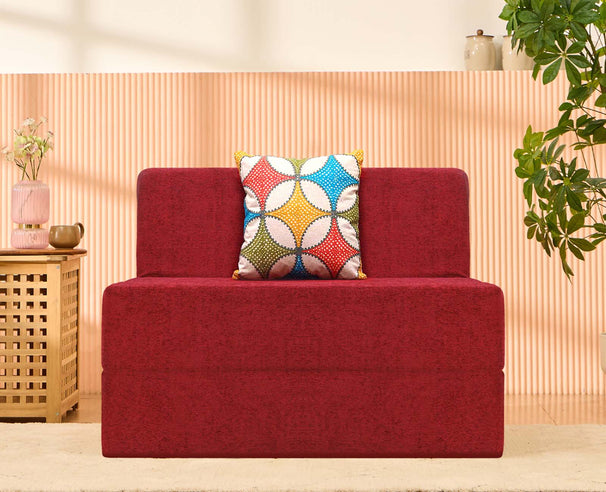 Molfino Sofa Bed, Maroon | 3 x 6, Single Seater | Jharoka Cushions
