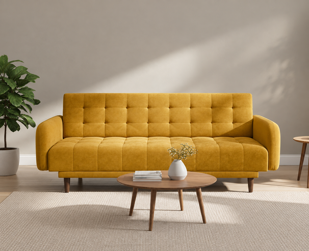 Uberlyfe Cardiff - 3 Seater Sofa, Lounger & Bed in Plush Velvet - Mustard Yellow