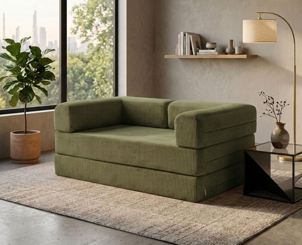 Uberlyfe Duo 2 Seater Sofa Bed | Olive