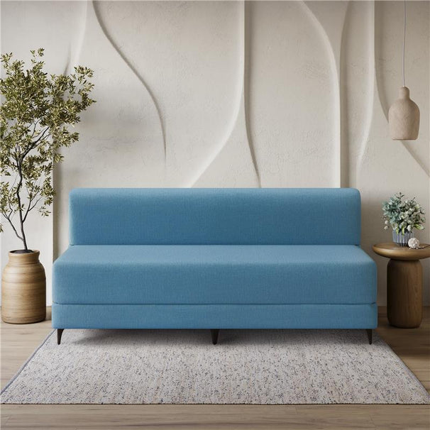 Uberlyfe 3 Seater Portland Sofa Bed (6'x6') | Integrated Frame | Jute Finish - Aqua Blue