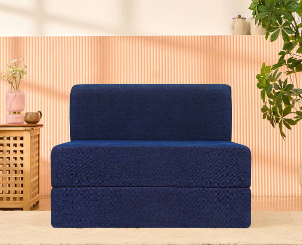 Chenille Sofa Bed, Dotted Blue | 3 x 6, Single Seater