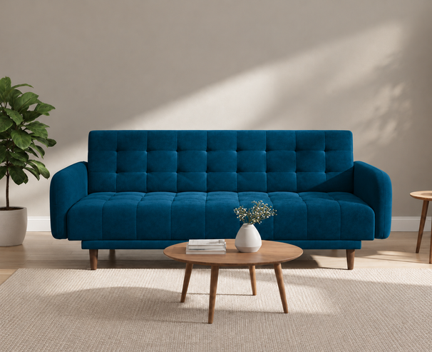 Uberlyfe Cardiff - 3 Seater Sofa, Lounger & Bed in Plush Velvet - Ultramarine Blue