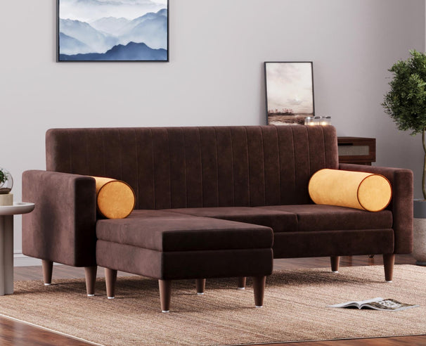 Austin - L shape Neem Wood Sofa in Stain&Water Resistant Velvet - Chocolate Brown