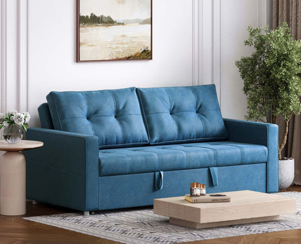 Zouch Sofa cum Bed in Neem Wood and Water Resistant Fabric - Denim Blue
