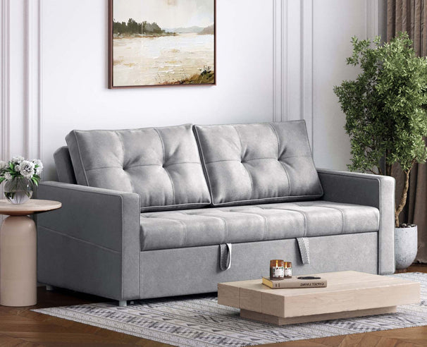Zouch Sofa cum Bed in Neem Wood and Water Resistant Fabric - Light Grey