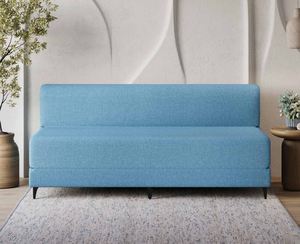 Uberlyfe 3 Seater Portland Sofa Bed (6'x6') | Integrated Frame | Jute Finish - Aqua Blue