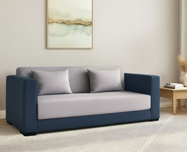 Uberlyfe 3 Seater Centreville Sofa Bed (6'x6') |Wooden Frame | Blue and Grey