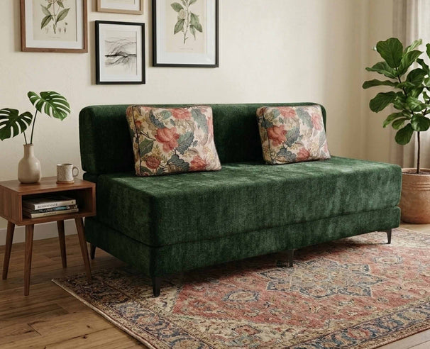 Uberlyfe 3 Seater Portland Sofa Bed (5'x6') | Integrated Frame | Textured Velvet - Deep Green Forest