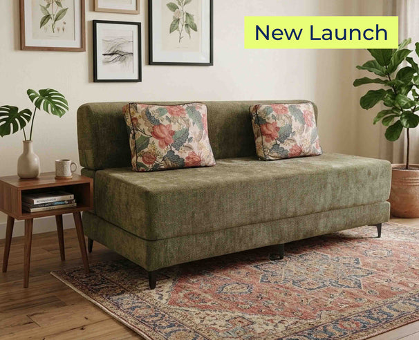 Uberlyfe 3 Seater Portland Sofa Bed (5'x6') | Integrated Frame | Textured Velvet - Moss Green
