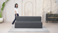 Jute Sofa Bed, Dark Grey | 6 x 6, Three Seater | 2 ZigZag Cushions