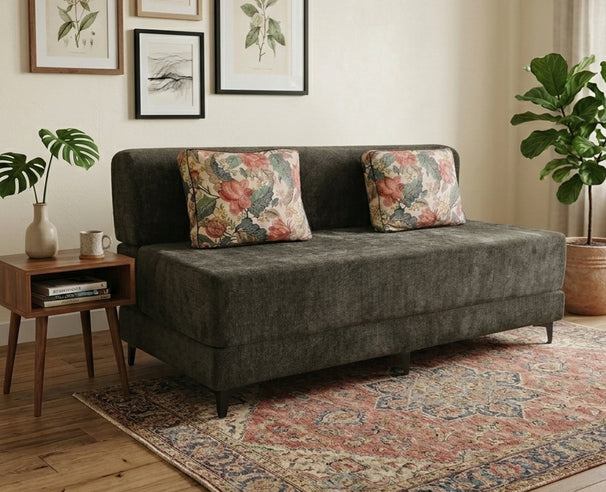 Uberlyfe 3 Seater Portland Sofa Bed (5'x6') | Integrated Frame | Textured Velvet - Warm Ash Grey