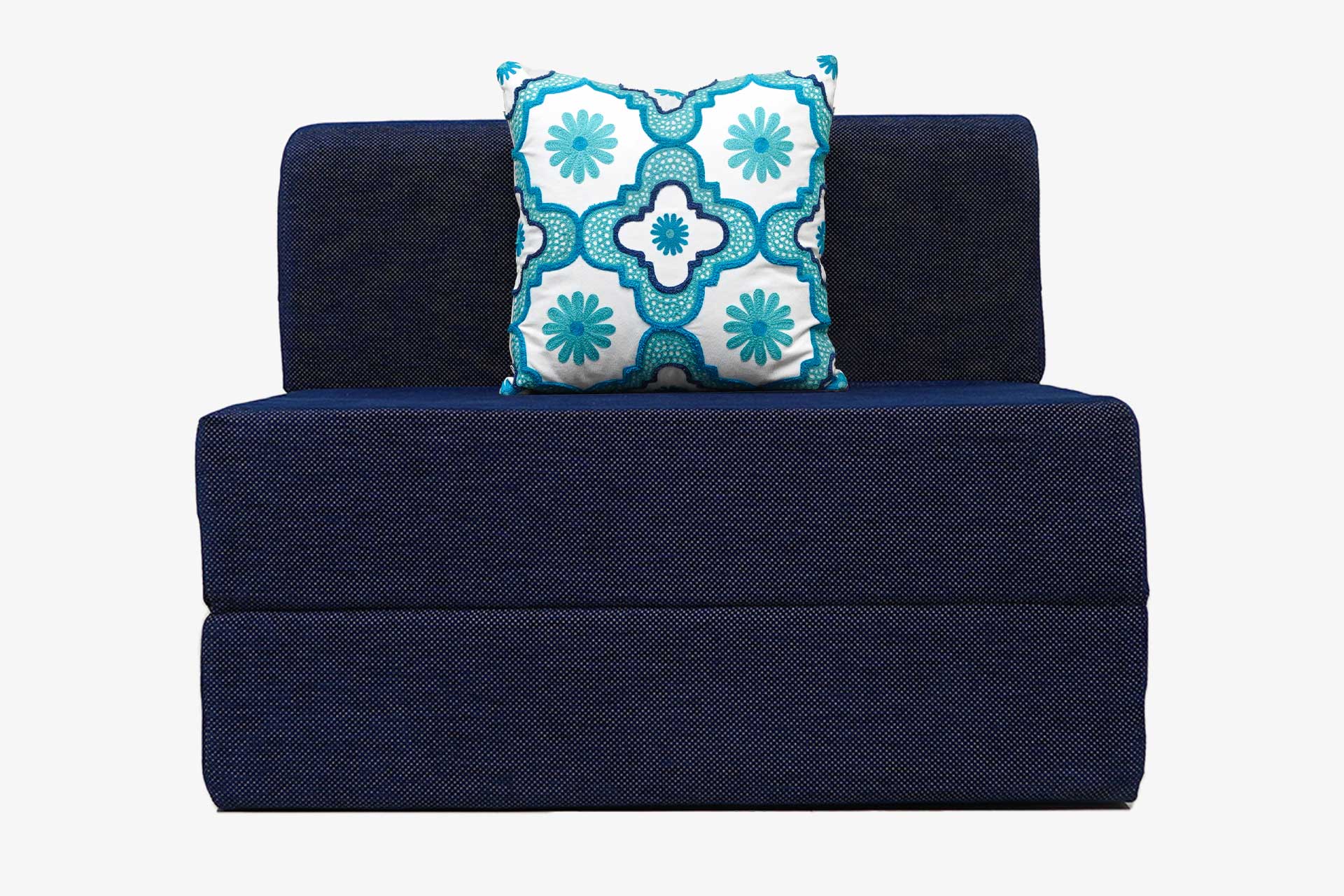 Chenille Sofa Bed, Dotted Blue | 3 x 6, Single Seater | Blue Quartet Cushions