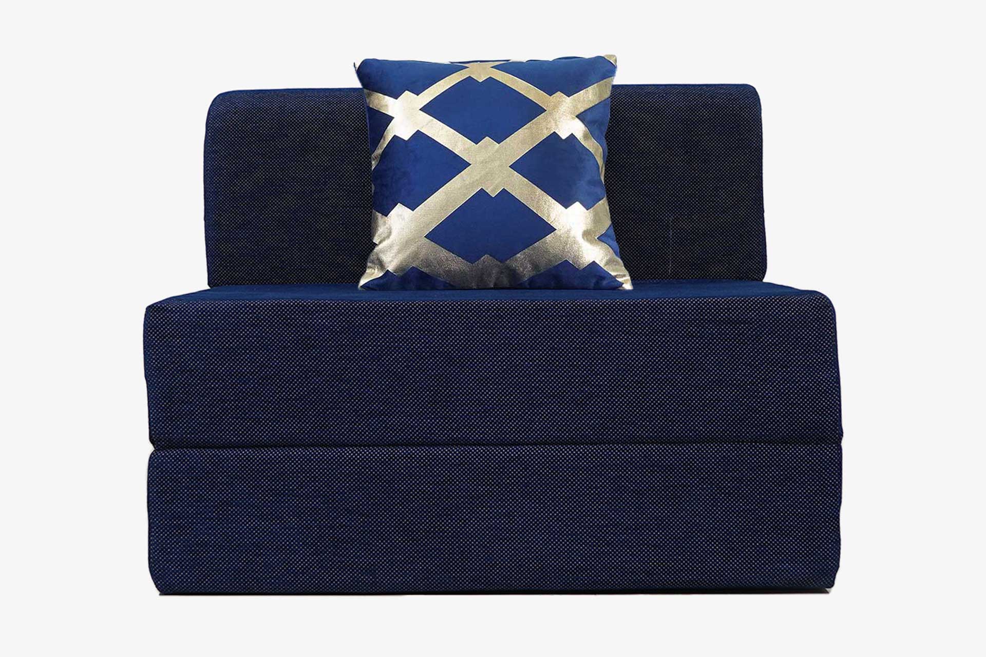 Chenille Sofa Bed, Dotted Blue | 3 x 6, Single Seater | Golden Edge Cushions