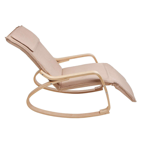 Uberlyfe Relax Rocking Chair with Foot Rest Design with Cushion - Cream Colour