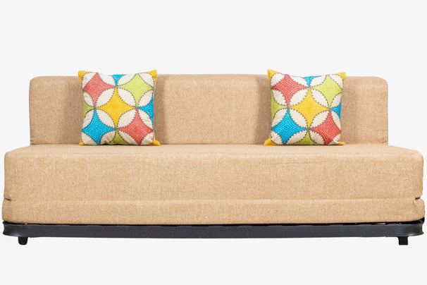 Jute Sofa Bed with Metal Frame, Beige | 6 x 6, Three Seater | Jharoka Cushions