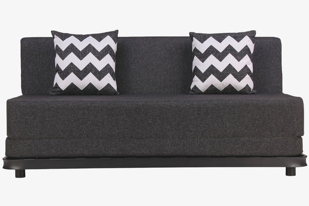 Jute Sofa Bed with Metal Frame, Dark Grey | 6 x 6, Three Seater | ZigZag Cushions